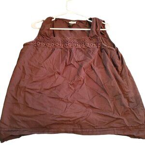 Sonoma Brown Embroidered Macrame Tank Top Boho